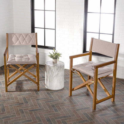 Chaise de réalisateur pliable d'extérieur Theo Classic en bois d'acacia, style milieu du siècle, avec dossier matelassé en losanges et coussin (lot de 2), par JONATHAN Y