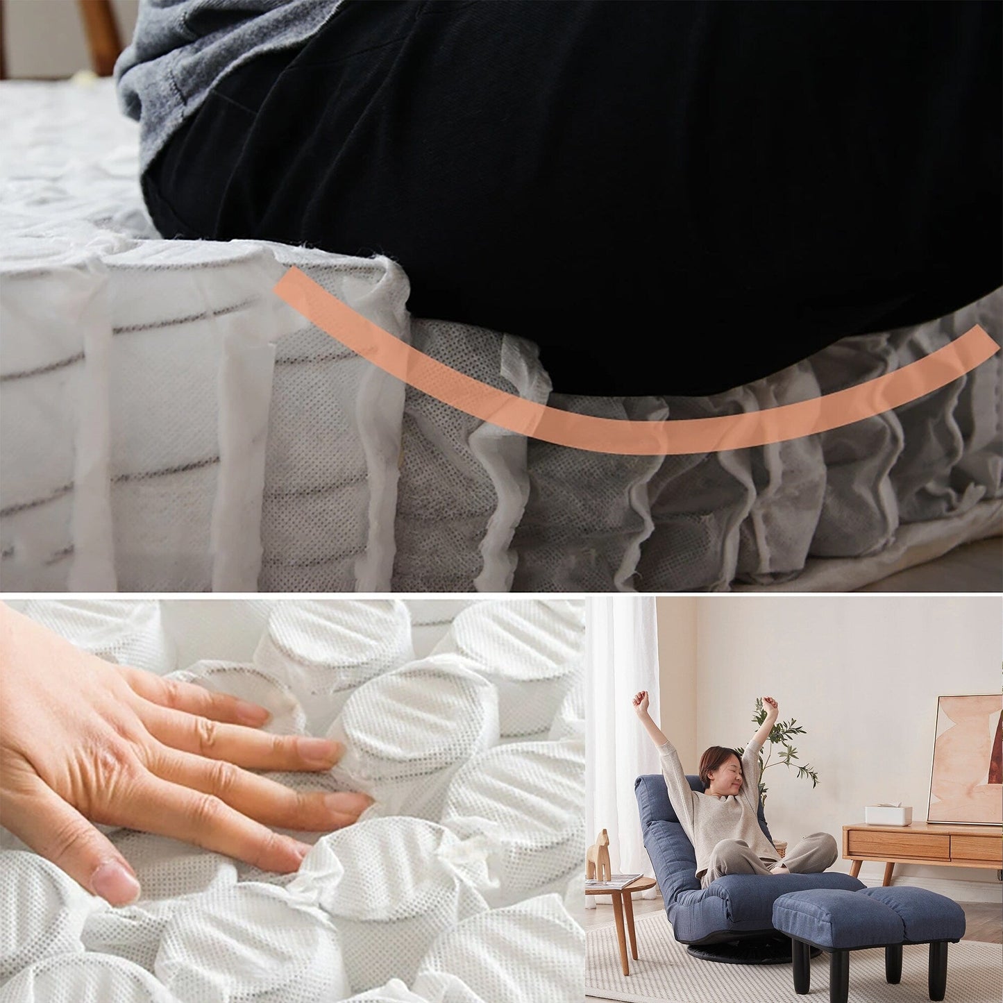 Ensemble fauteuil inclinable rembourré sans accoudoirs avec repose-pieds et appui-tête réglable