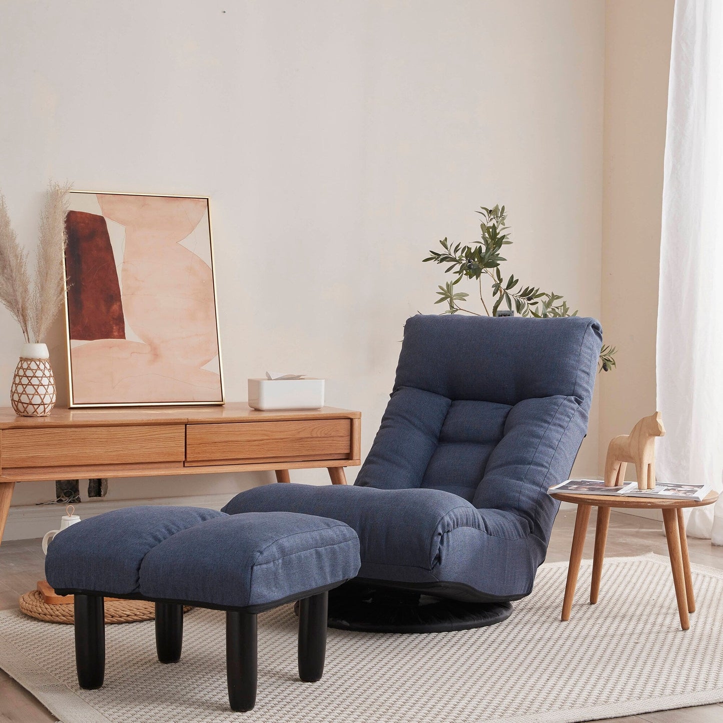 Ensemble fauteuil inclinable rembourré sans accoudoirs avec repose-pieds et appui-tête réglable