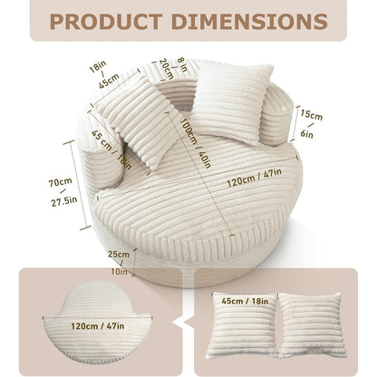 Fauteuil de jardin rond WOWMAX 47, canapé-lit surdimensionné en velours côtelé avec 2 coussins décoratifs