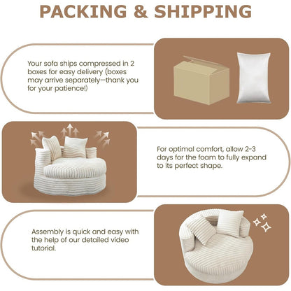 Fauteuil de jardin rond WOWMAX 47, canapé-lit surdimensionné en velours côtelé avec 2 coussins décoratifs