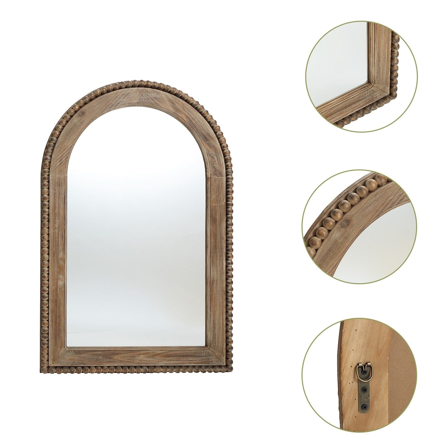 Miroir mural encadré en bois avec fenêtre cintrée, miroir de salle de bain - 39,25 po H x 25,87 po L x 1,5 po P