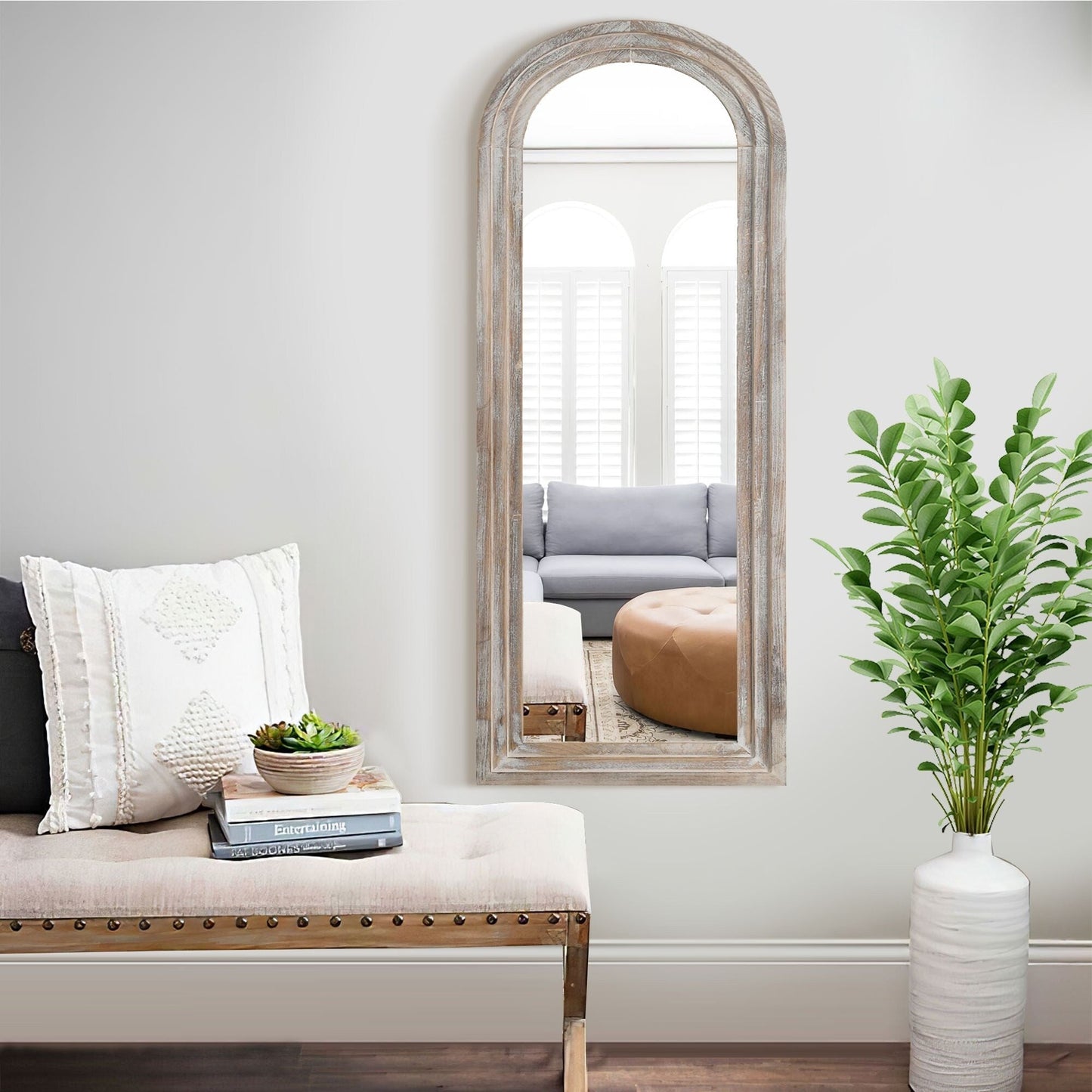 Miroir mural style échelle avec cadre en bois - 64 x 21