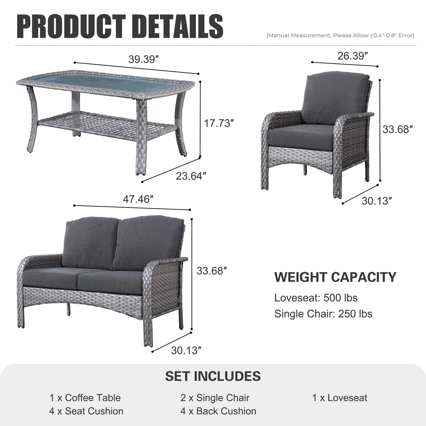 Ensemble de conversation de patio extérieur XIZZI 4 pièces avec table