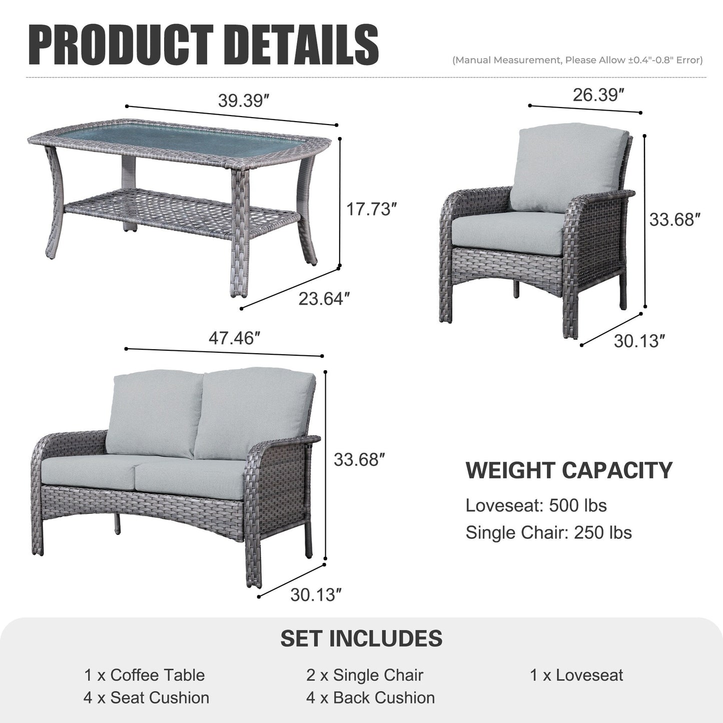 Ensemble de conversation de patio extérieur XIZZI 4 pièces avec table