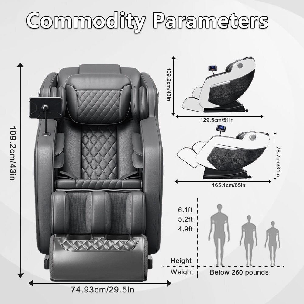 Fauteuil inclinable massant zéro gravité avec massage complet du corps, chauffage et audio Bluetooth intégré