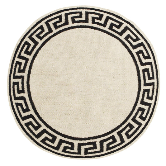 Tapis rond tissé plat à bordure grecque